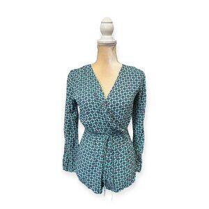 Rat & Boa Talitha Playsuit Romper Size S Small Blue Green Long Sleeve